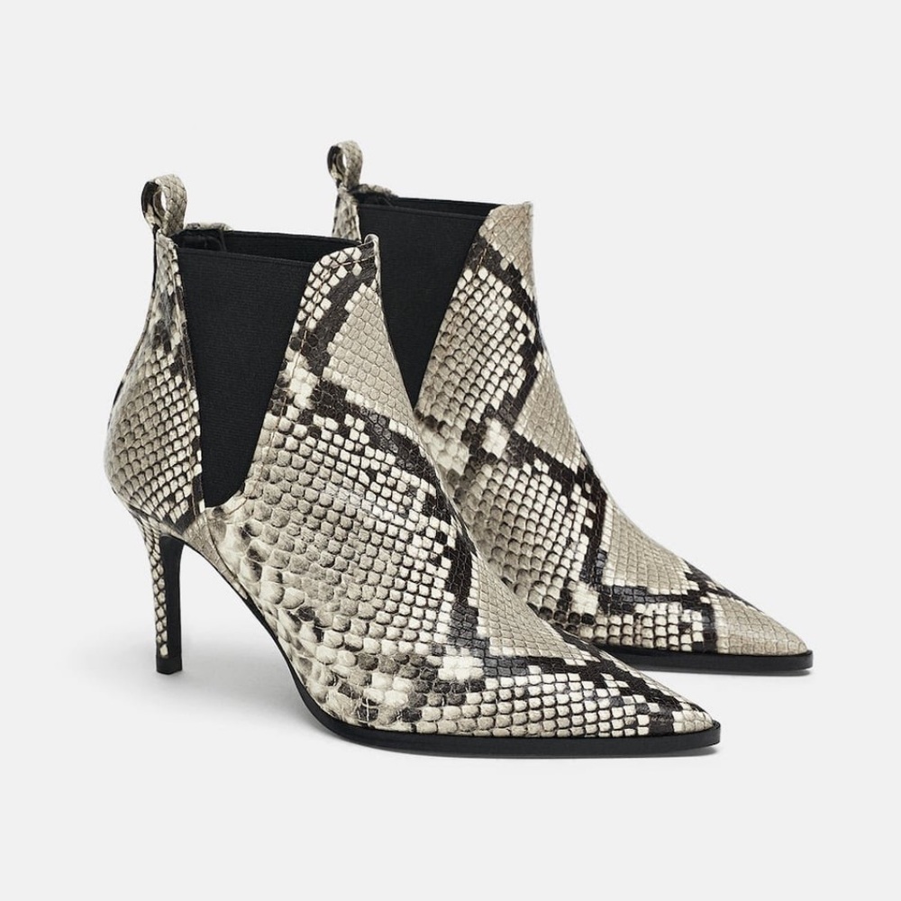 ZARA leather snakeskin high heel ankle boots andβ booties size 7 - Picture 1 of 10